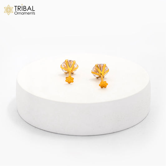 14Kt yellow gold white diamond stud earring for unisex er198 - TRIBAL ORNAMENTS