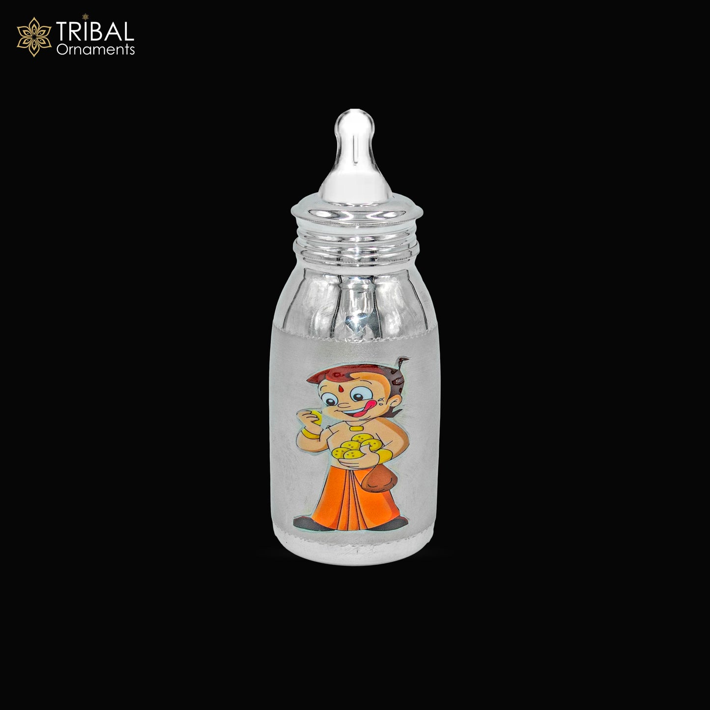 925 Sterling silver chota bheem cartoon design baby feeder milk bottle/ baby water bottle/ best kids gifting article sv304 - TRIBAL ORNAMENTS