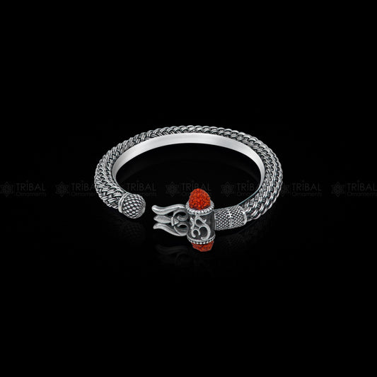 Lord Shiva trident / trishul design 925 sterling silver handmade bangle bracelet kada nsk850 - TRIBAL ORNAMENTS