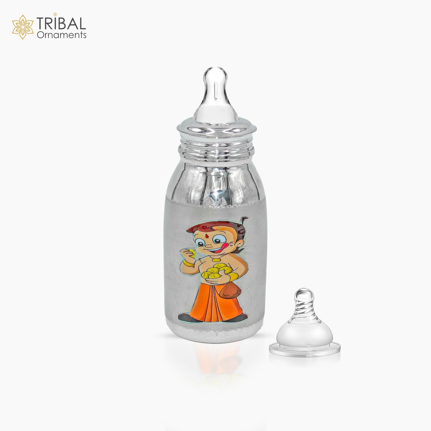 925 Sterling silver chota bheem cartoon design baby feeder milk bottle/ baby water bottle/ best kids gifting article sv304 - TRIBAL ORNAMENTS