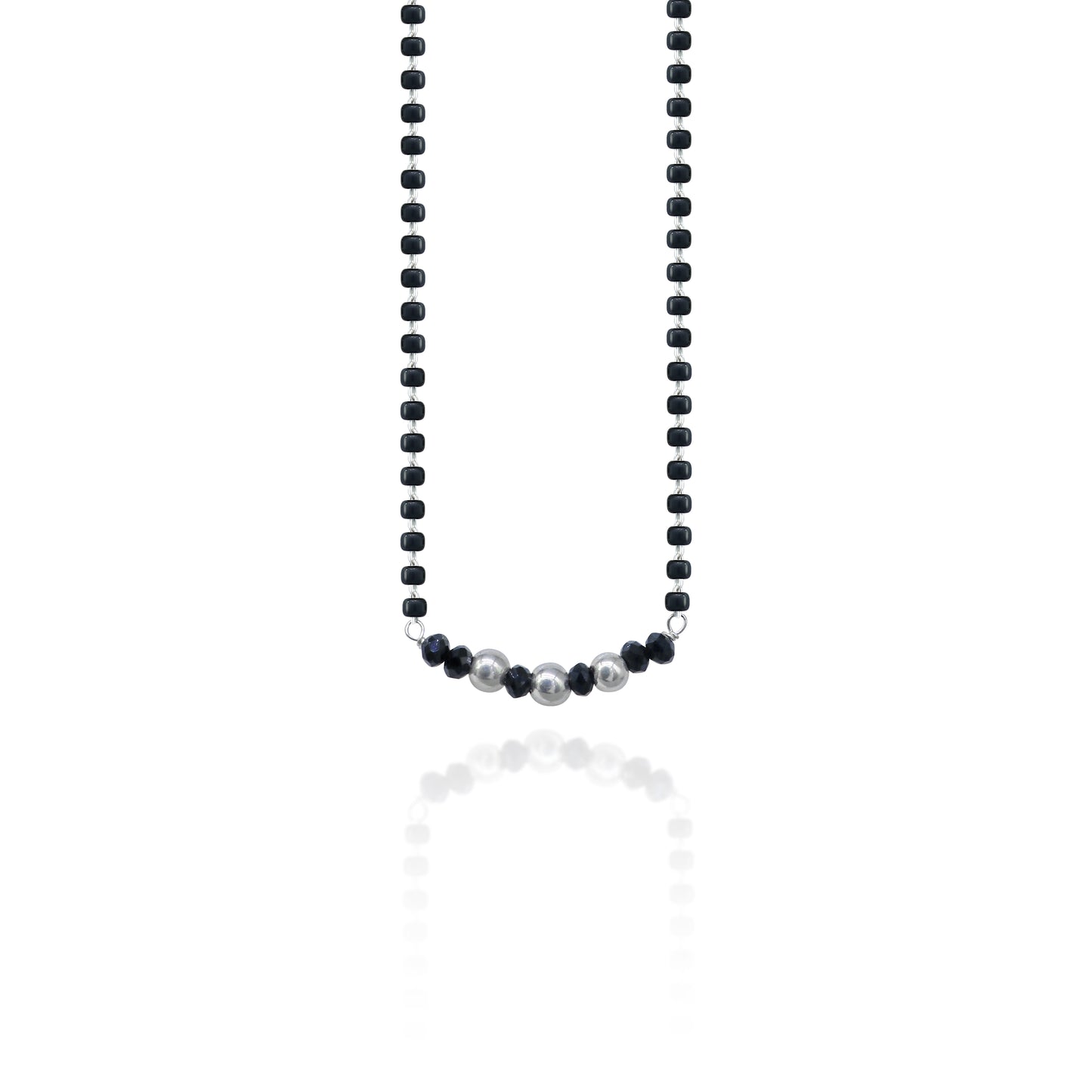 925 sterling silver black beads chain necklace, vintage stylish fancy necklace, traditional style brides Mangalsutra necklace India ms145 - TRIBAL ORNAMENTS