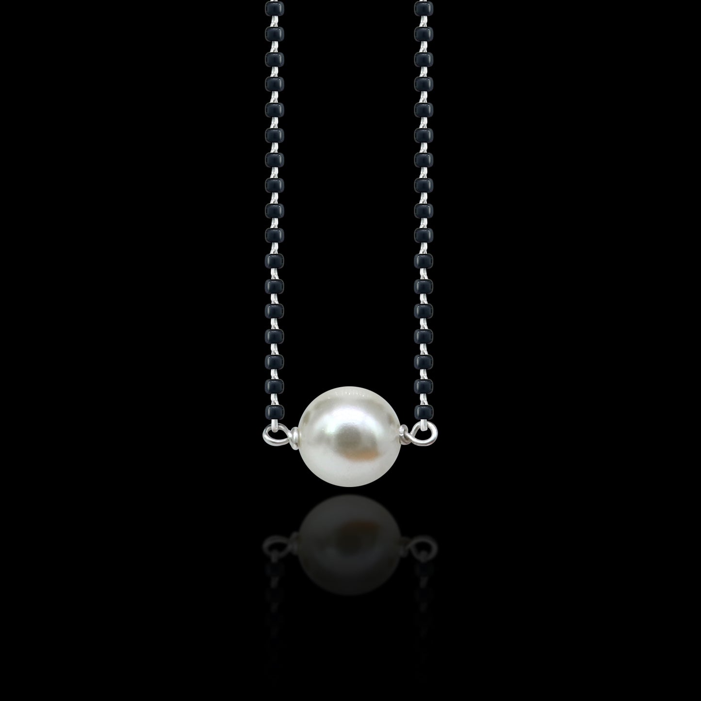 925 sterling silver black and pearl beads chain necklace, vintage stylish fancy necklace ms148 - TRIBAL ORNAMENTS