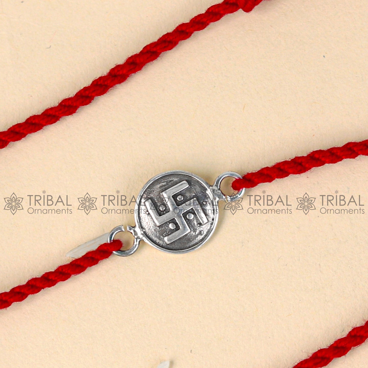 925 Sterling silver Swashtik design pendant Rakhi bracelet Rakshabandhan festival rk321 - TRIBAL ORNAMENTS