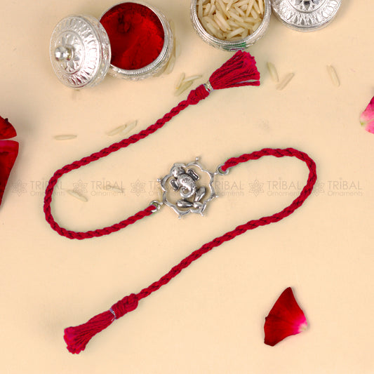 925 Sterling silver Ganesha design pendant Rakhi bracelet Rakshabandhan festival rk364 - TRIBAL ORNAMENTS