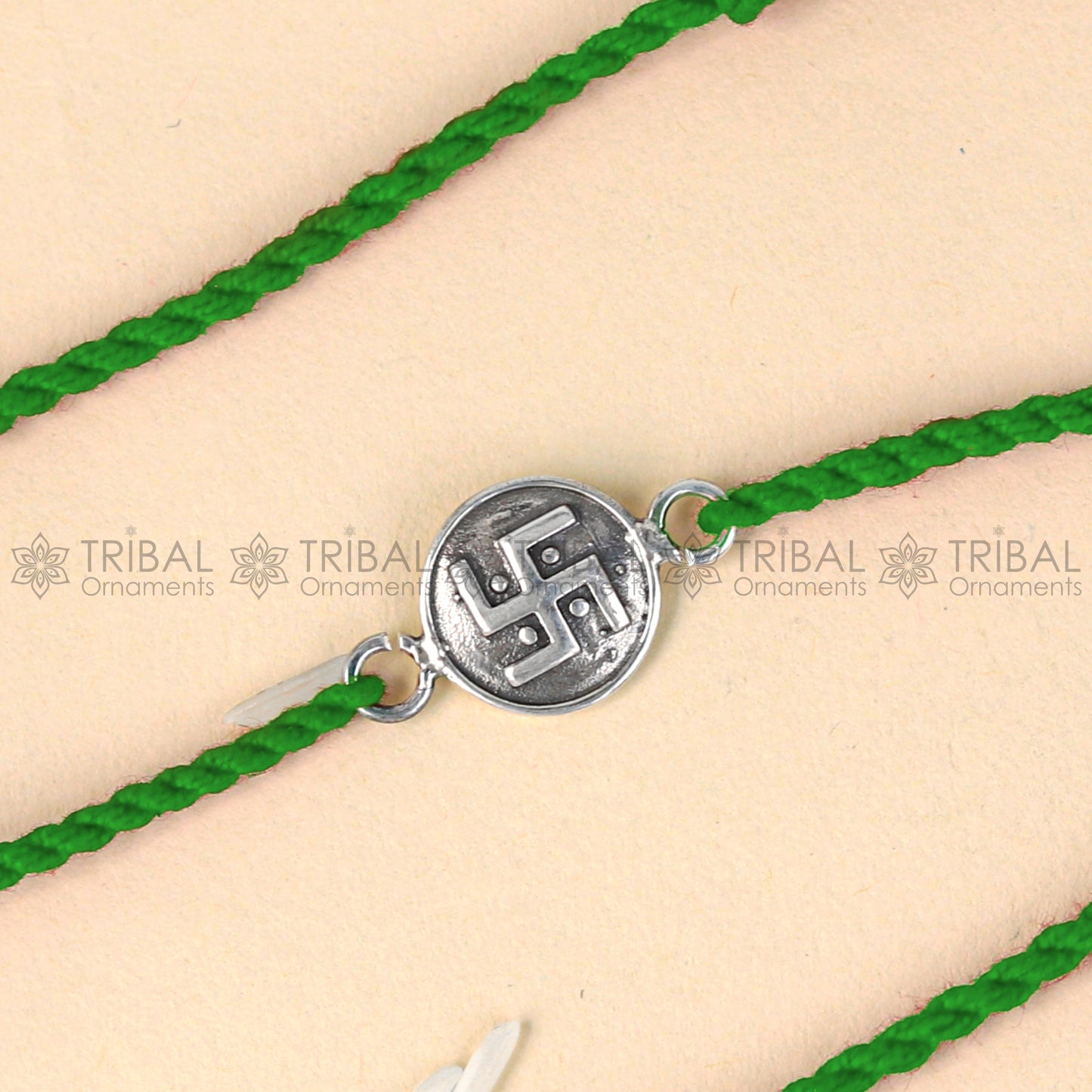 925 Sterling silver Swashtik design pendant Rakhi bracelet Rakshabandhan festival rk321 - TRIBAL ORNAMENTS