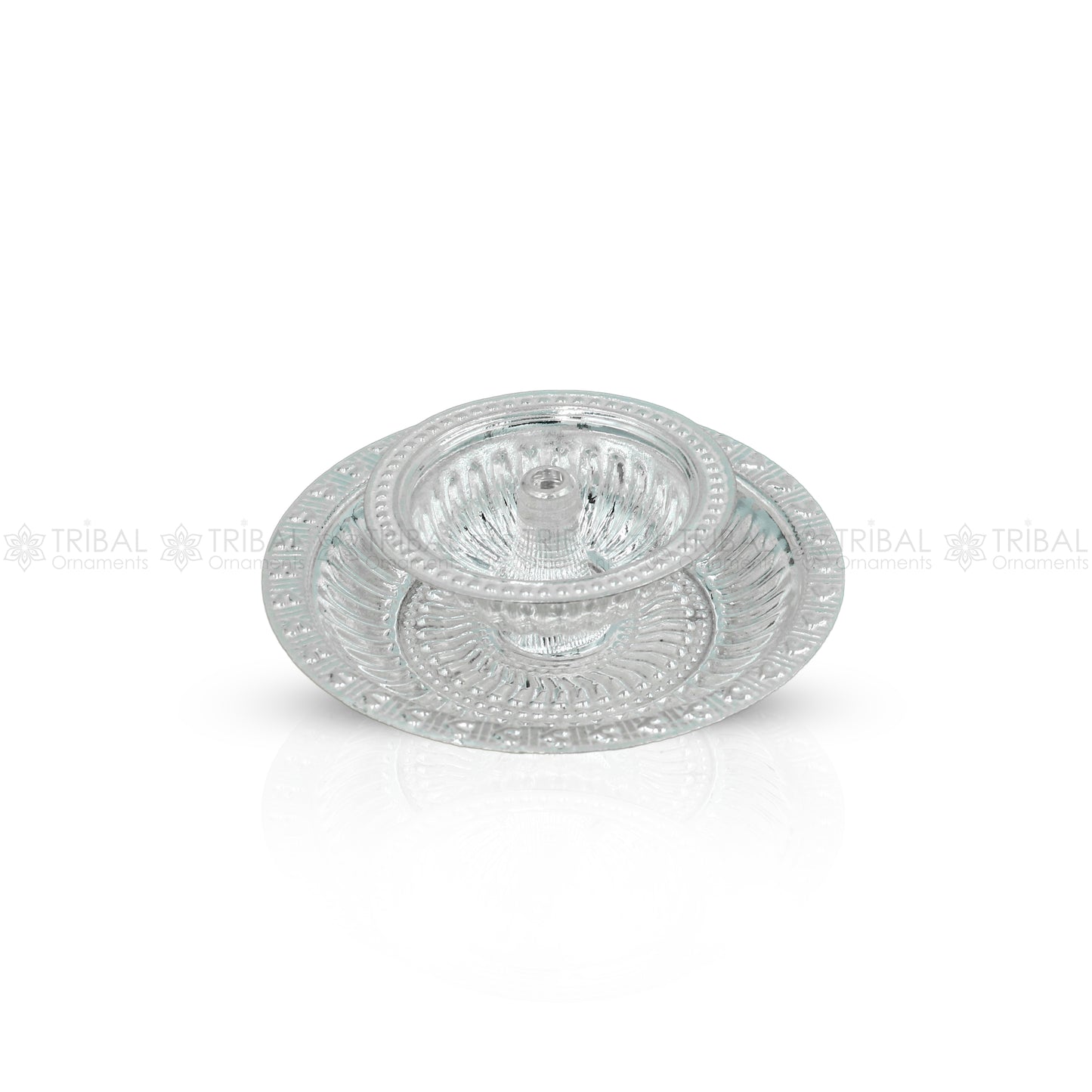 925 fine sterling silver chitai work kandrai work design oil lamp, silver Deepak, silver temple article, puja utensils art su1326 - TRIBAL ORNAMENTS