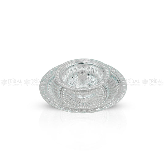 925 fine sterling silver chitai work kandrai work design oil lamp, silver Deepak, silver temple article, puja utensils art su1326 - TRIBAL ORNAMENTS