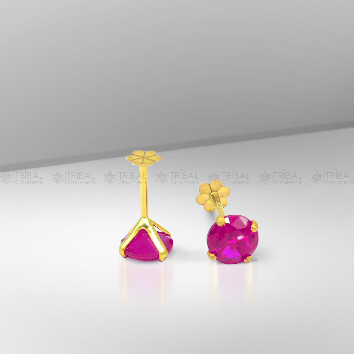 14Kt yellow gold pink diamond stud earring for unisex er195 - TRIBAL ORNAMENTS