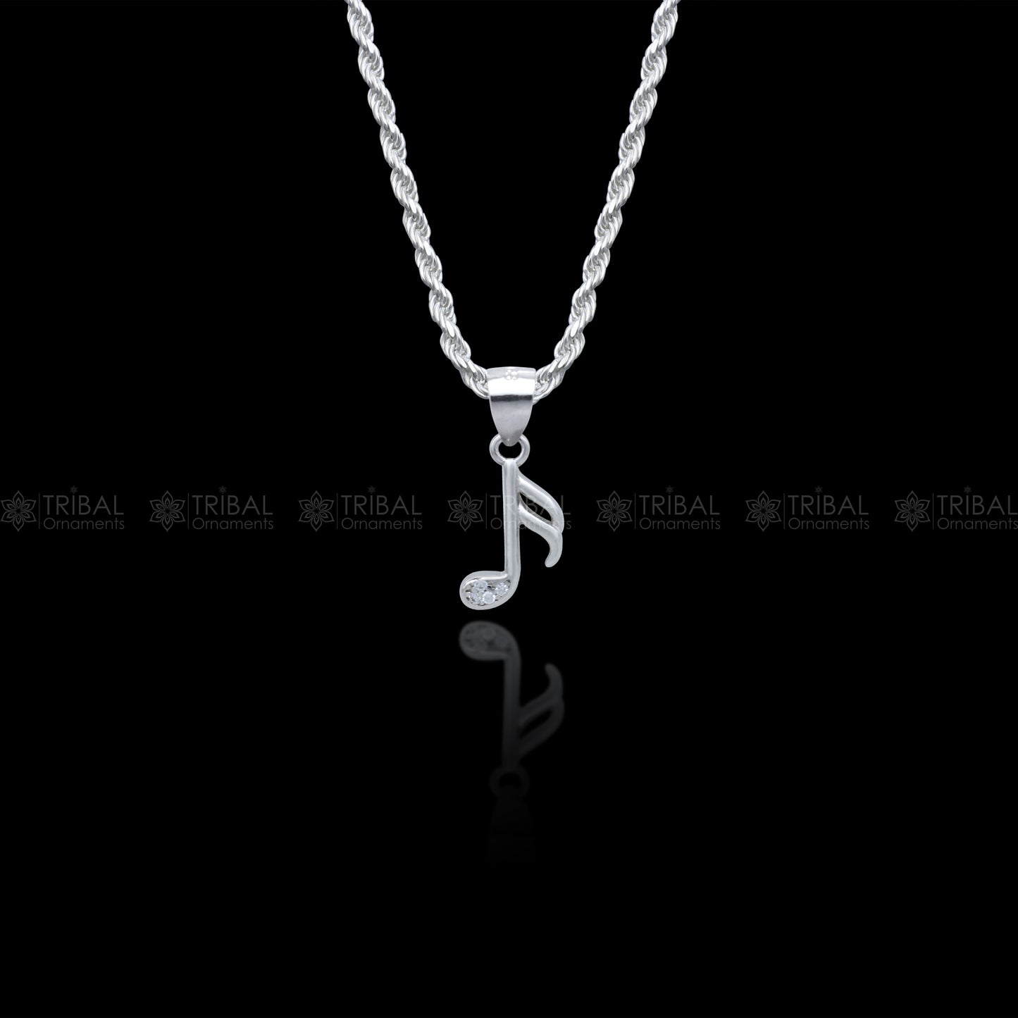 925 Sterling silver music note design diamond cubic zirconia stone pendant nsp989 - TRIBAL ORNAMENTS