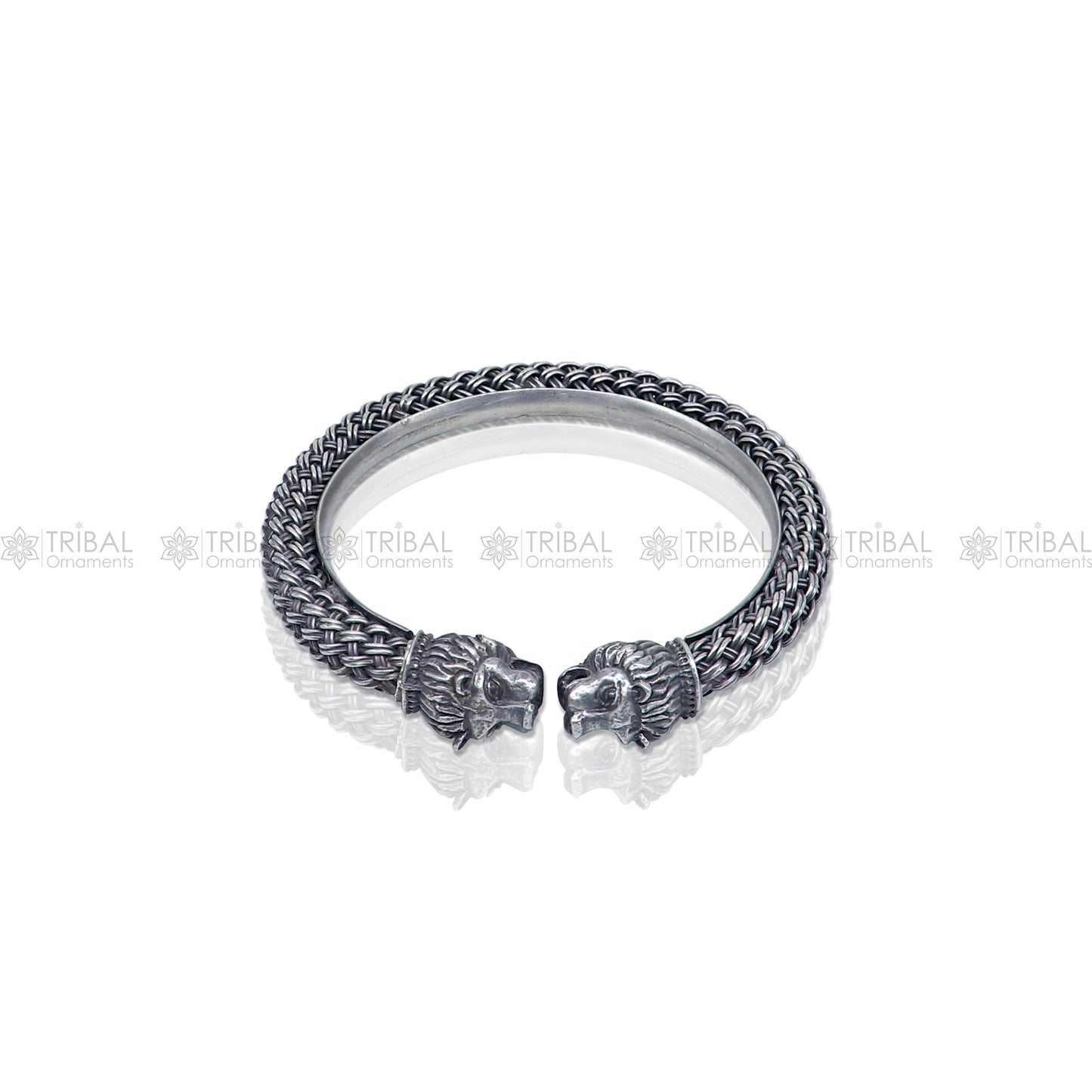 lion face design 925 sterling silver handmade bangle bracelet kada nsk852 - TRIBAL ORNAMENTS