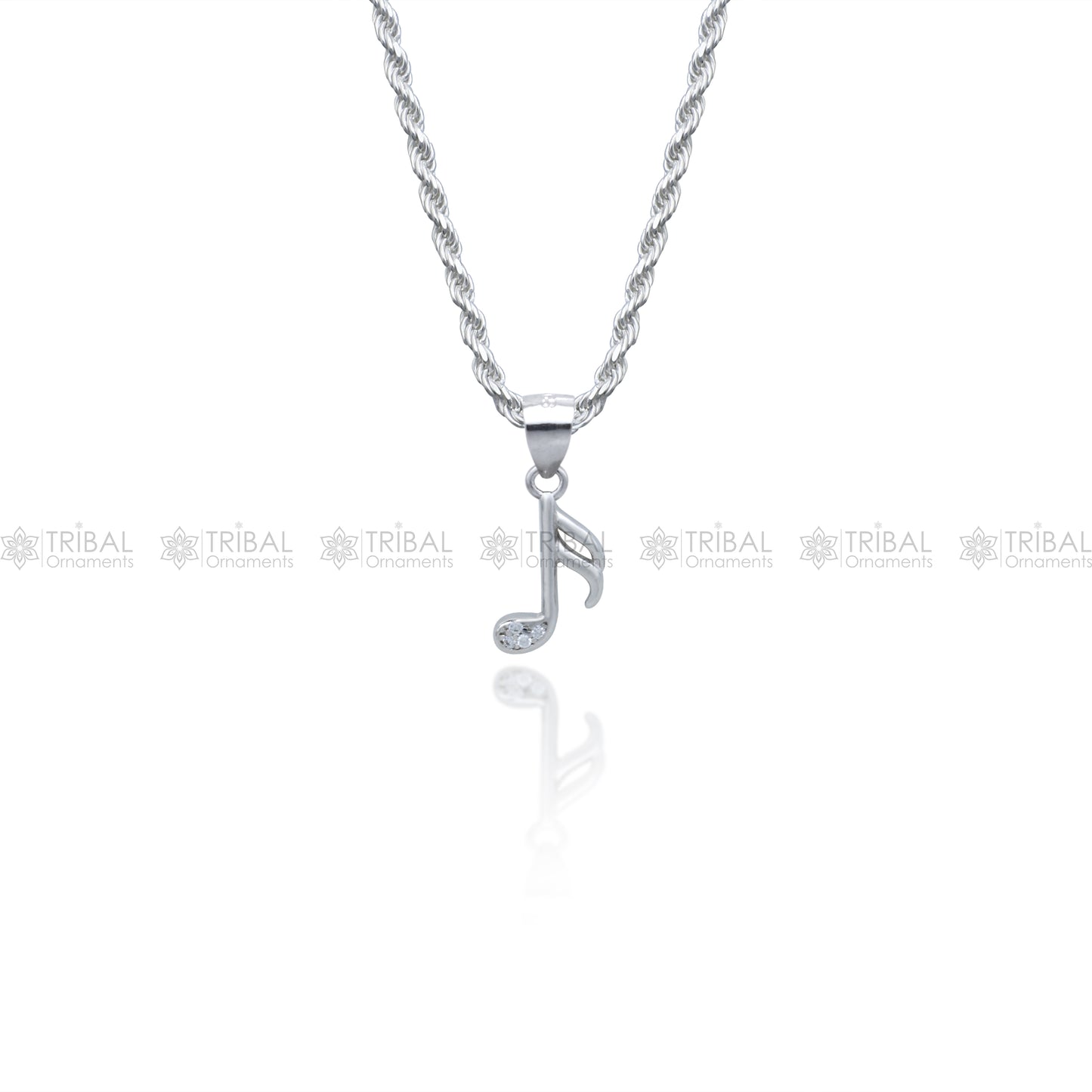 925 Sterling silver music note design diamond cubic zirconia stone pendant nsp989 - TRIBAL ORNAMENTS