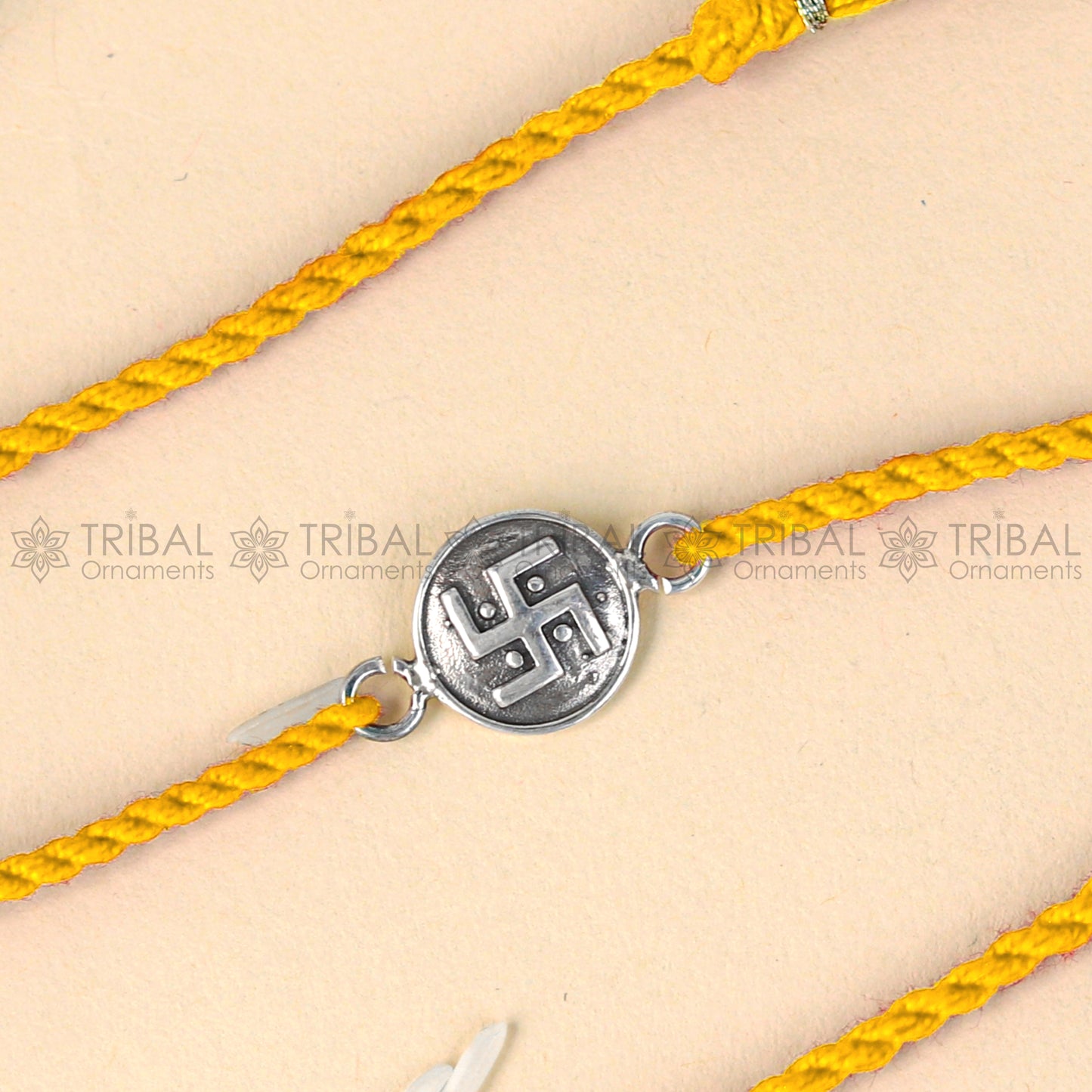 925 Sterling silver Swashtik design pendant Rakhi bracelet Rakshabandhan festival rk321 - TRIBAL ORNAMENTS