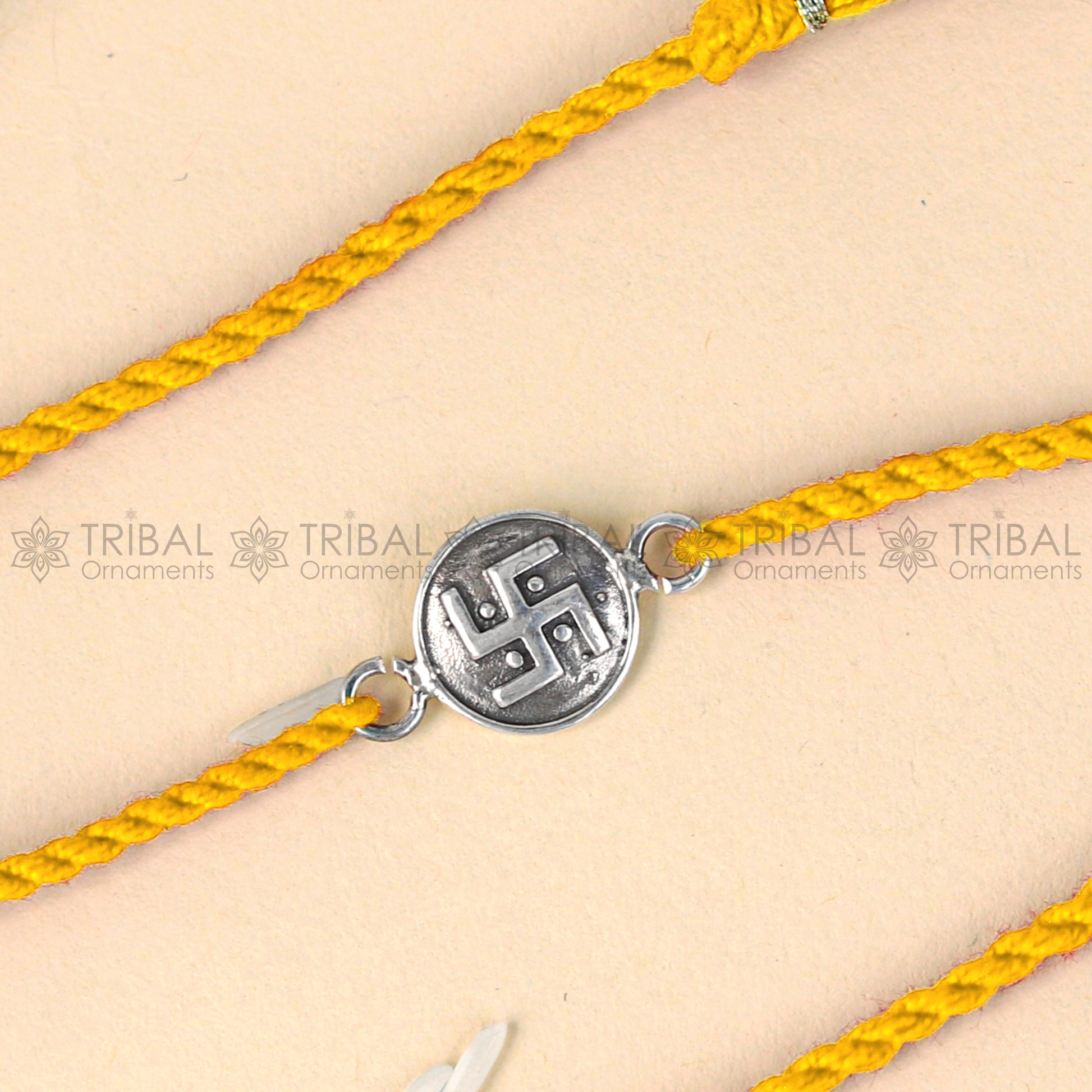 925 Sterling silver Swashtik design pendant Rakhi bracelet Rakshabandhan festival rk321 - TRIBAL ORNAMENTS