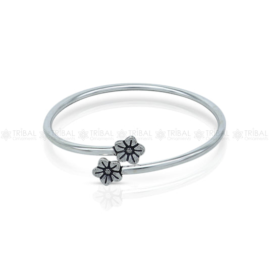 925 sterling silver handmade flower design stylish kada bangle bracelet tribal jewelry nsk869 - TRIBAL ORNAMENTS