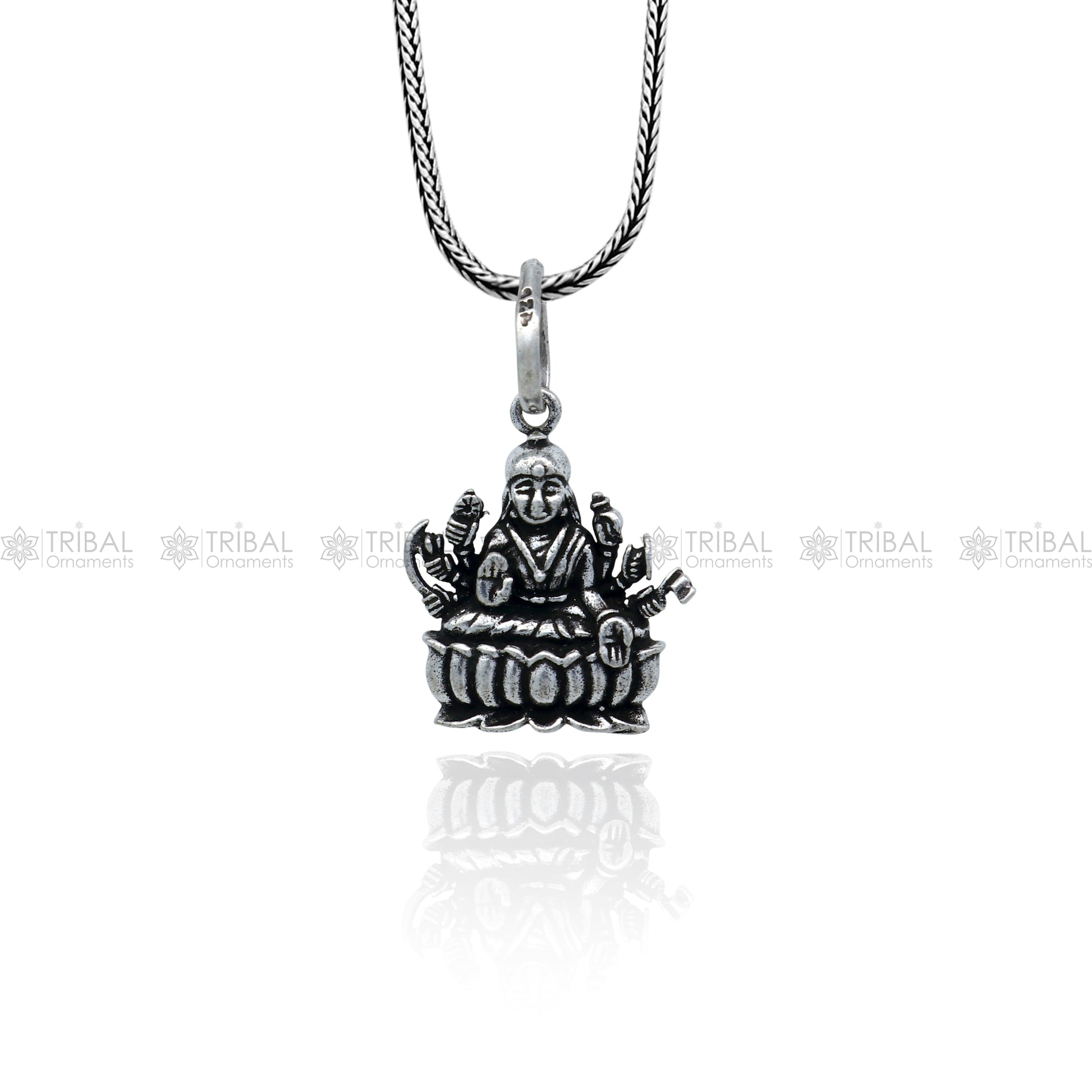 925 sterling silver handmade Lord Dhan Laxmi ji design stylish pendant nsp993 - TRIBAL ORNAMENTS