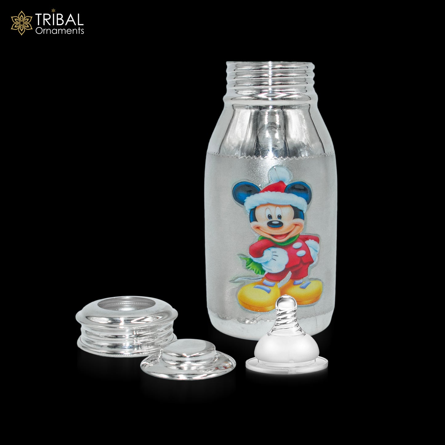 925 Sterling silver mickey mouse cartoon design baby feeder milk bottle/ baby water bottle/ best kids gifting article sv306 - TRIBAL ORNAMENTS