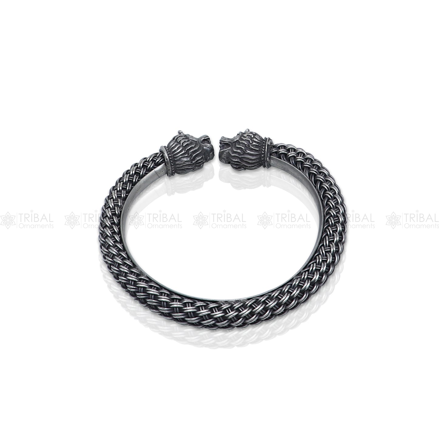 lion face design 925 sterling silver handmade bangle bracelet kada nsk852 - TRIBAL ORNAMENTS