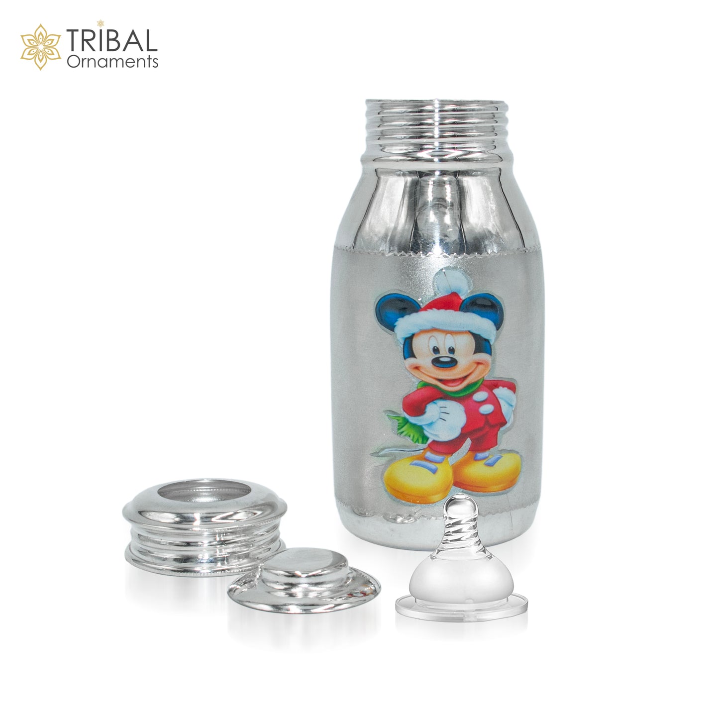 925 Sterling silver mickey mouse cartoon design baby feeder milk bottle/ baby water bottle/ best kids gifting article sv306 - TRIBAL ORNAMENTS