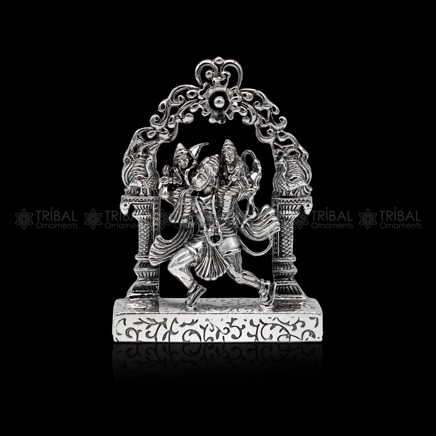 925 sterling silver handmade Divine Hindu god Hanuman with Rama and Laxman blessing Statue, amazing Divine figurine puja article art174 - TRIBAL ORNAMENTS