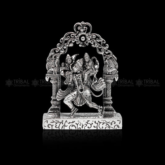 925 sterling silver handmade Divine Hindu god Hanuman with Rama and Laxman blessing Statue, amazing Divine figurine puja article art174 - TRIBAL ORNAMENTS