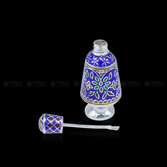 925 Sterling silver handmade fabulous meenakari trinket box, container box, casket box, sindoor box, enamel work customized  box stb866 - TRIBAL ORNAMENTS