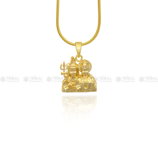 925 sterling silver gold polished Lord shiva and Parwati maa/ gori maa divine pendant nsp900 - TRIBAL ORNAMENTS