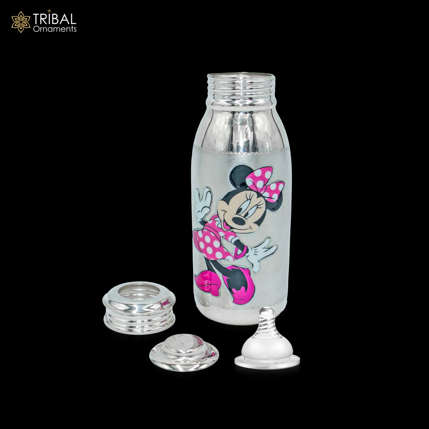 925 Sterling silver mickey mouse cartoon design baby feeder milk bottle/ baby water bottle/ best kids gifting article sv307 - TRIBAL ORNAMENTS