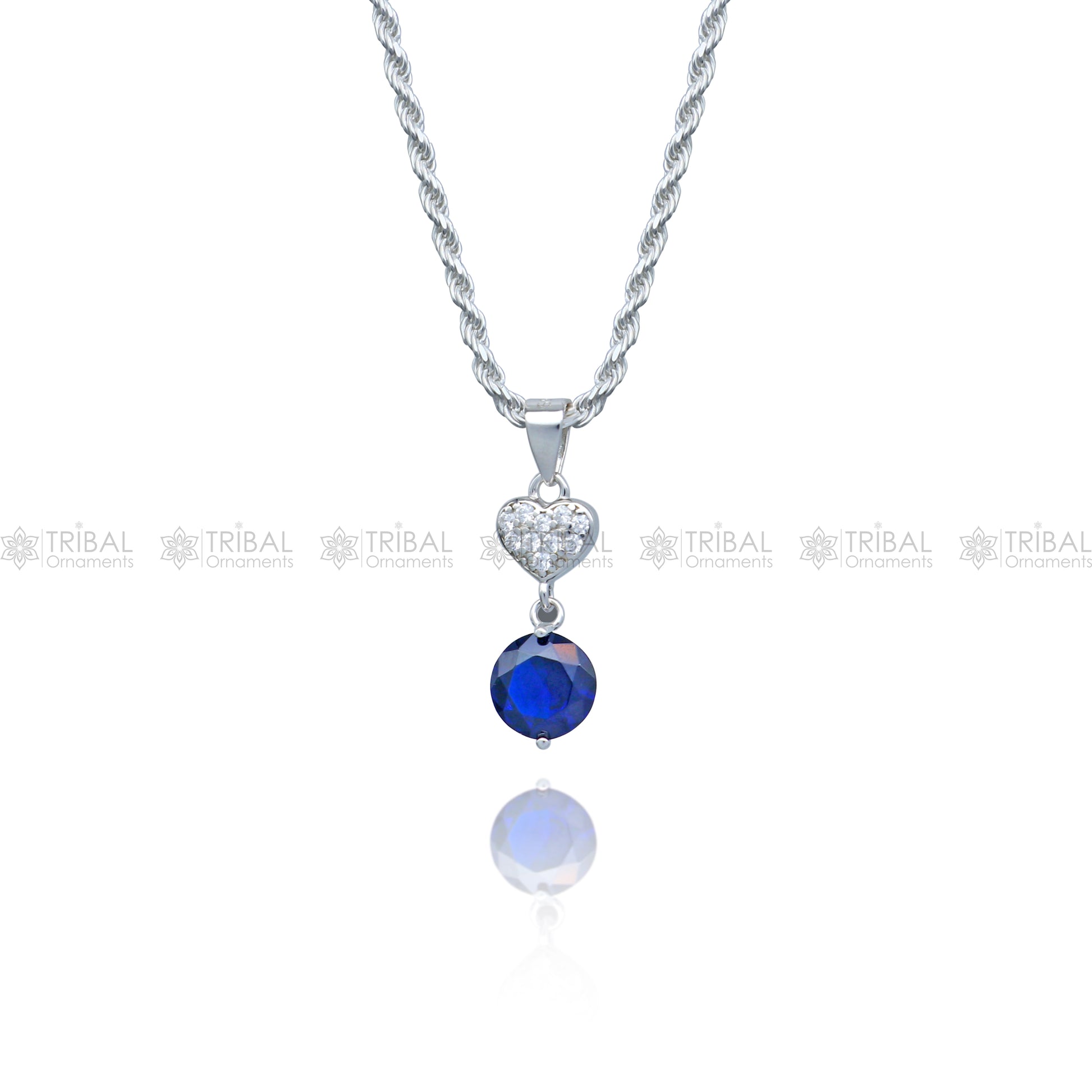925 Sterling silver blue diamond (sapphire) with round shape pendant set nsp965 - TRIBAL ORNAMENTS