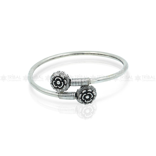 925 sterling silver handmade double flower design stylish kada bangle bracelet tribal jewelry nsk880 - TRIBAL ORNAMENTS
