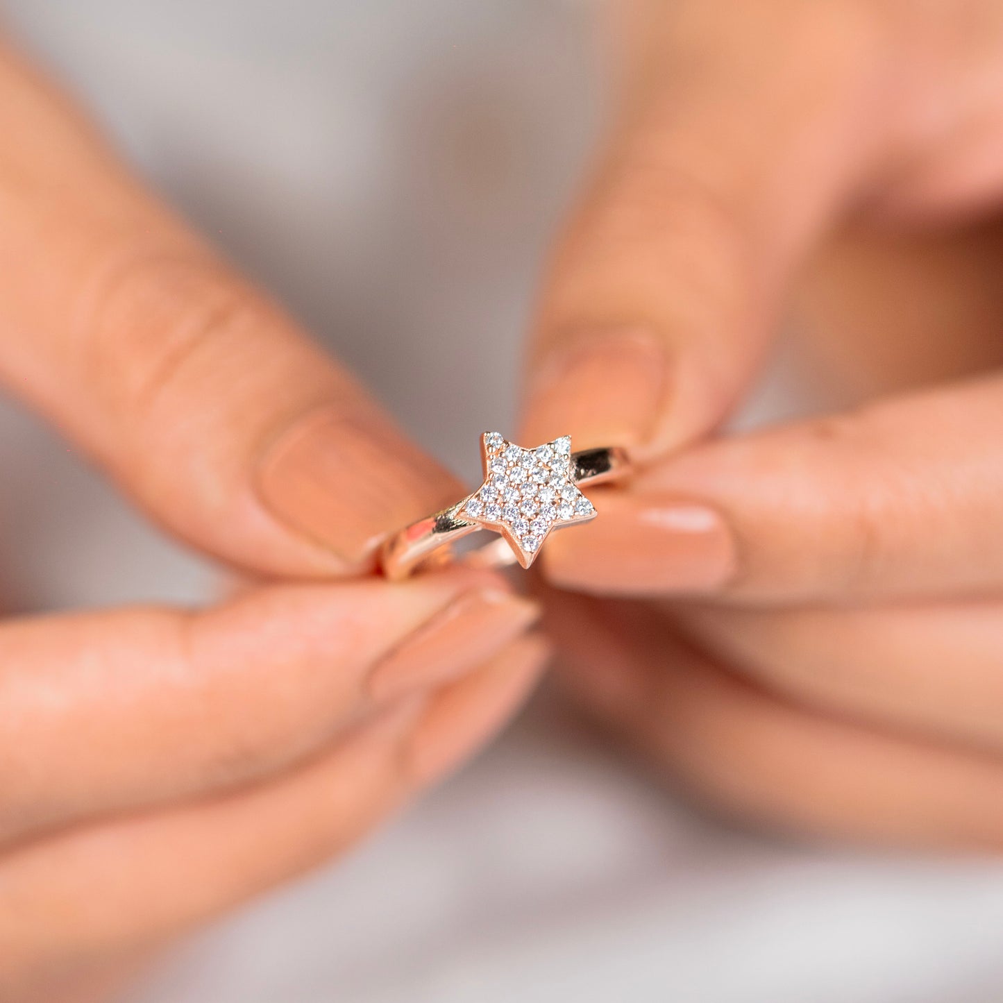Star design diamond rose gold silver ring - TRIBAL ORNAMENTS