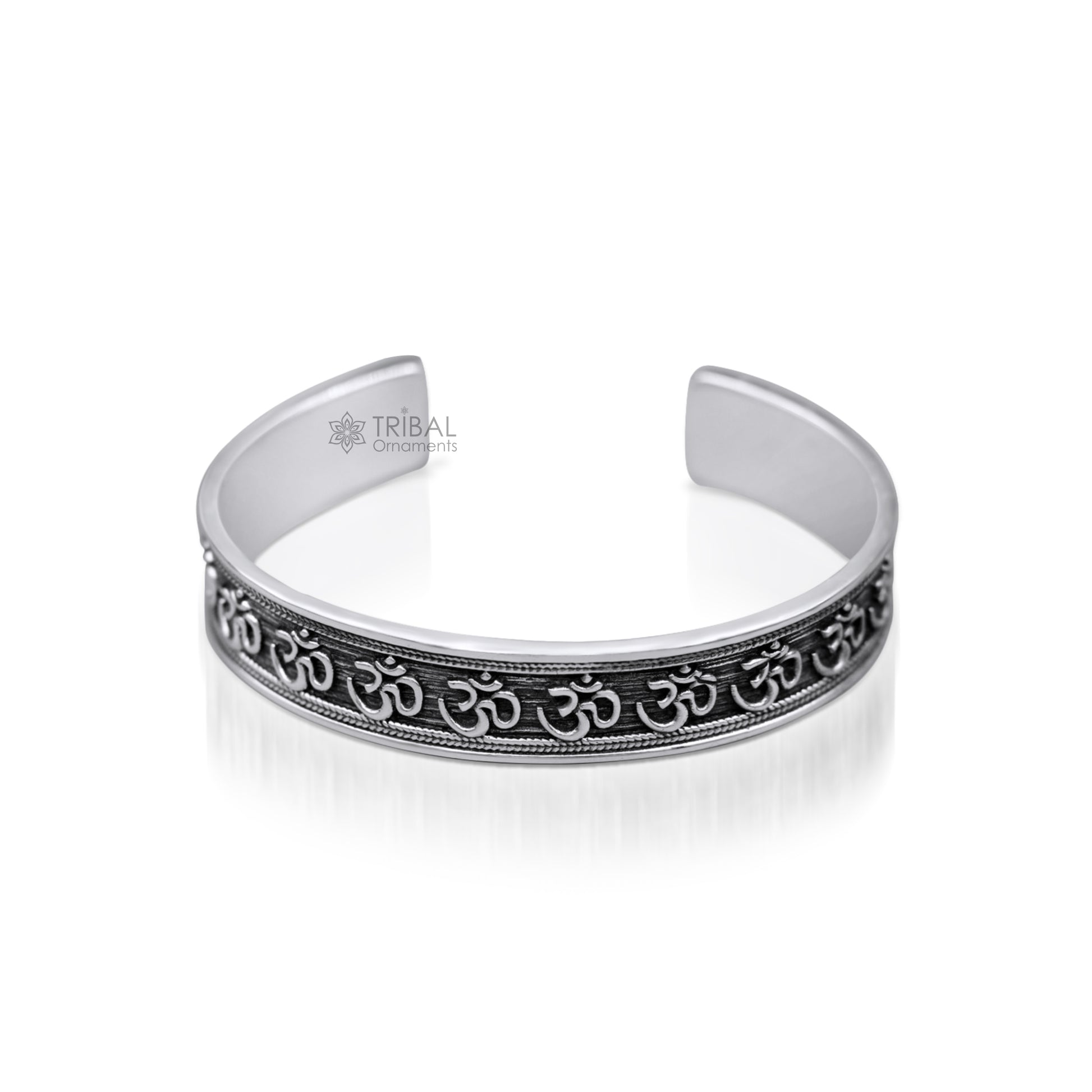 925 sterling silver handmade 'Aum'/ OM Mantra adjustable bangle bracelet kada, solid silver men's women's gifting jewelry from india cuff49 - TRIBAL ORNAMENTS