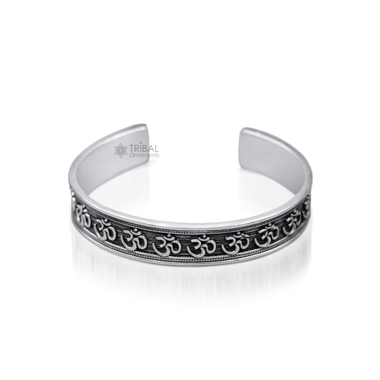 925 sterling silver handmade 'Aum'/ OM Mantra adjustable bangle bracelet kada, solid silver men's women's gifting jewelry from india cuff49 - TRIBAL ORNAMENTS
