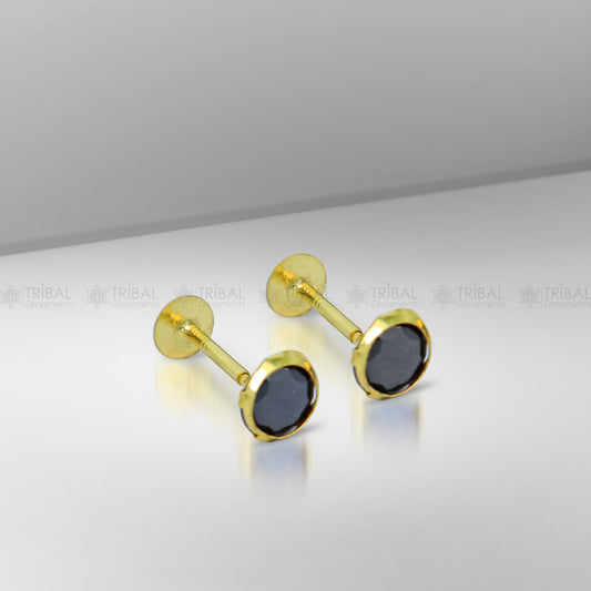 14Kt yellow gold black diamond stud earring for unisex er188 - TRIBAL ORNAMENTS