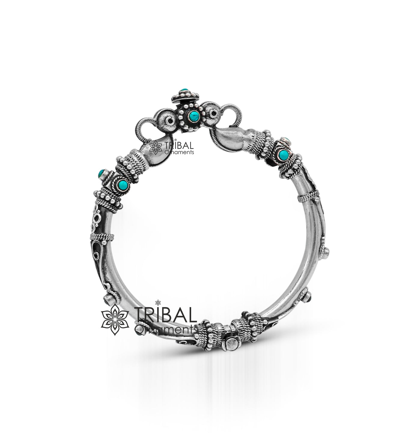925 Sterling silver handmade Indian traditional vintage antique design customized tribal ethnic belly dance bangle bracelet kada nssk342 - TRIBAL ORNAMENTS