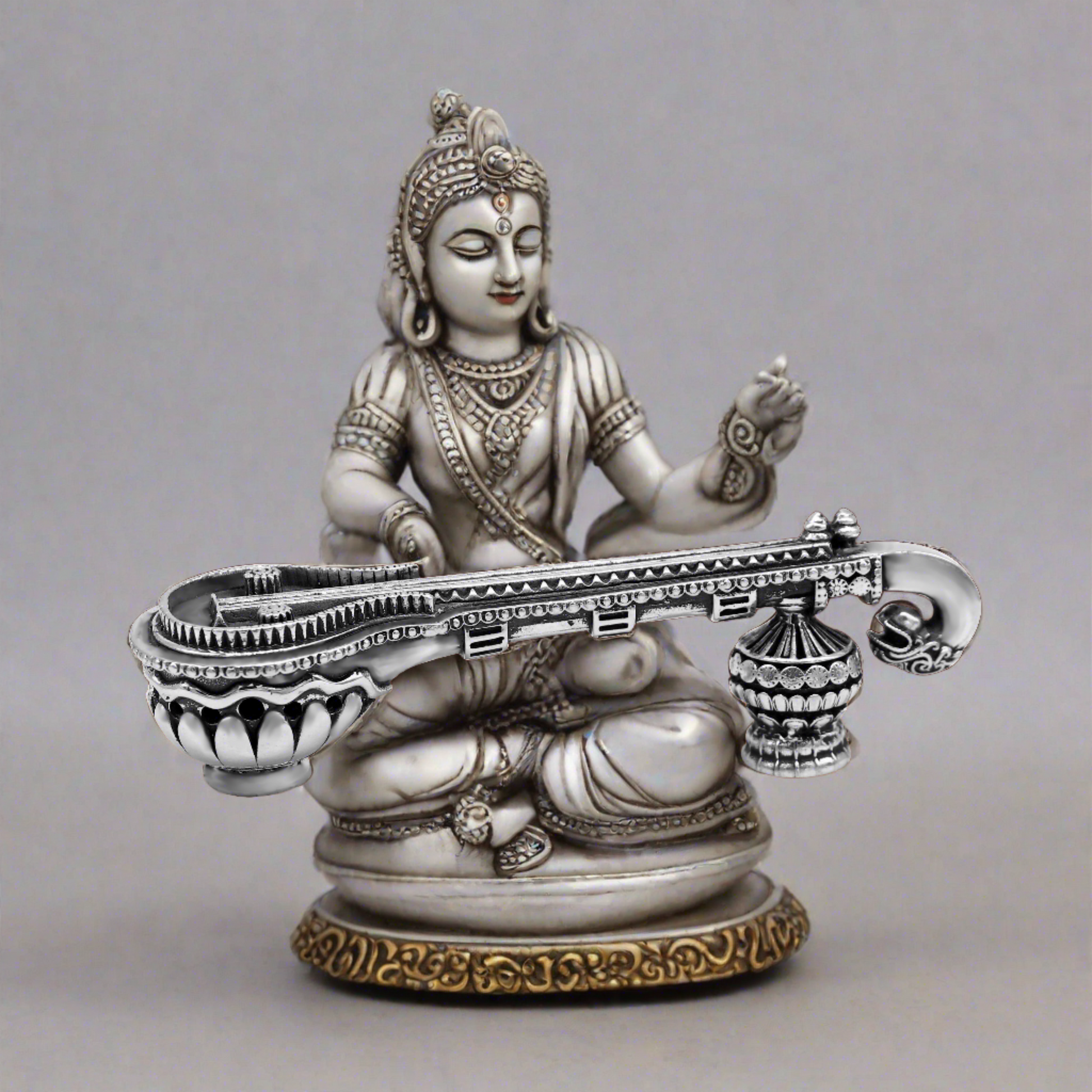 925 sterling silver Saraswati Veena, Silver musical instrument Veena for Goddess Sharda, best gifting puja article for hindu temple art42 - TRIBAL ORNAMENTS