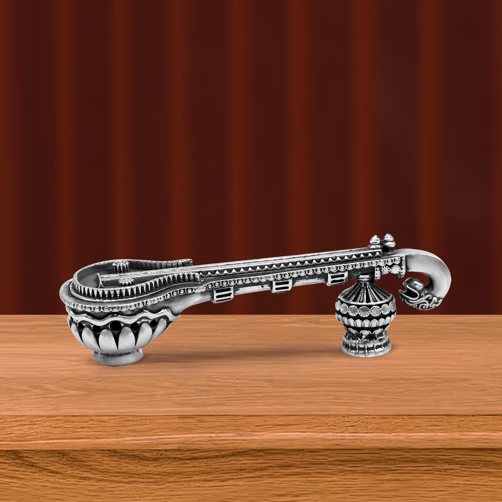 925 sterling silver Saraswati Veena, Silver musical instrument Veena for Goddess Sharda, best gifting puja article for hindu temple art42 - TRIBAL ORNAMENTS