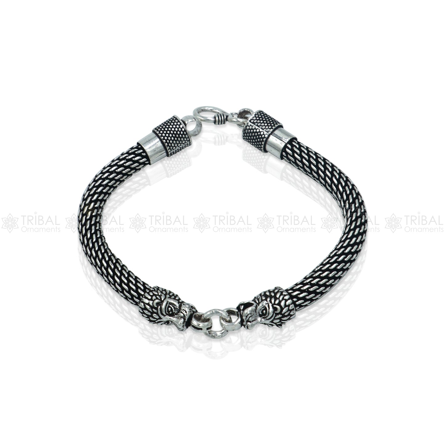 925 Sterling silver handmade solid lion face design chain bracelet flexible bracelet unisex jewelry from india sbr755 - TRIBAL ORNAMENTS