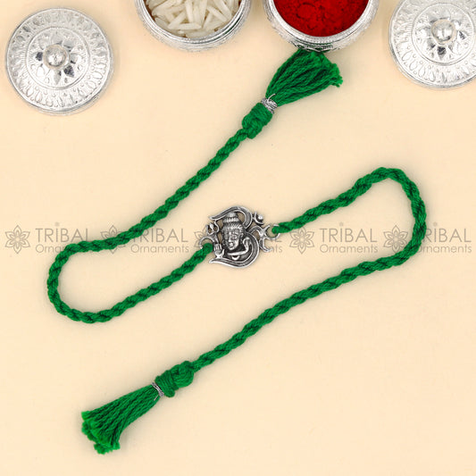 925 Sterling silver lord shiva design pendant Rakhi bracelet Rakshabandhan festival rk323 - TRIBAL ORNAMENTS