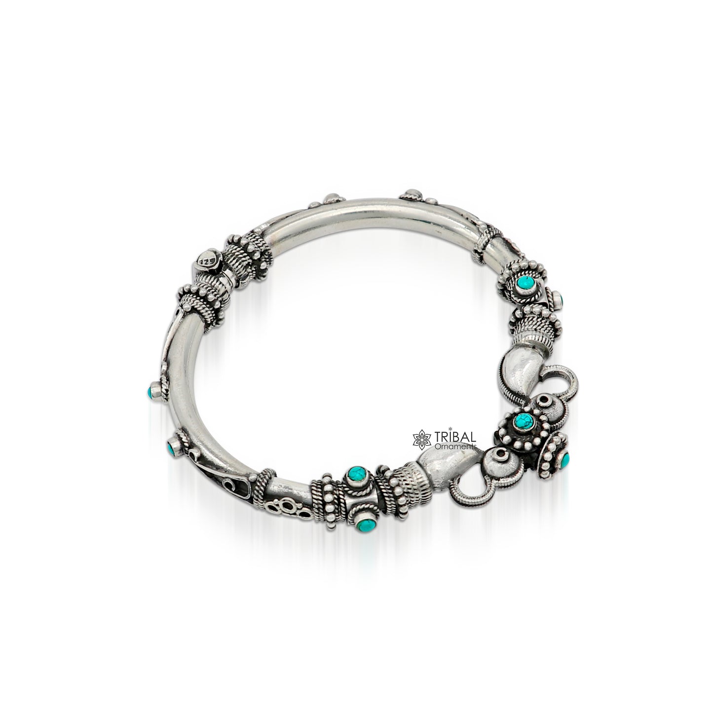 925 Sterling silver handmade Indian traditional vintage antique design customized tribal ethnic belly dance bangle bracelet kada nssk342 - TRIBAL ORNAMENTS