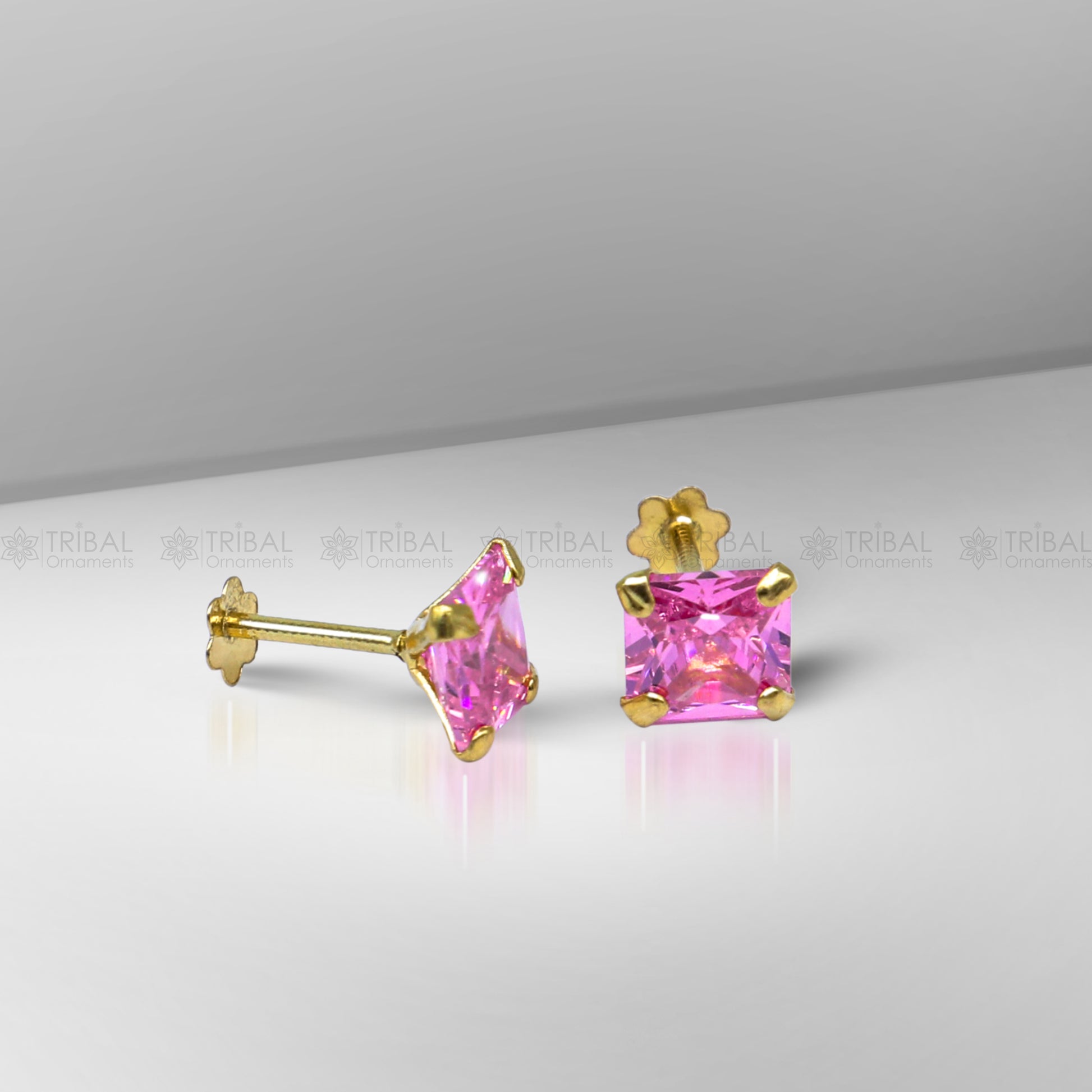 14Kt yellow gold baby pink diamond stud earring for unisex er196 - TRIBAL ORNAMENTS