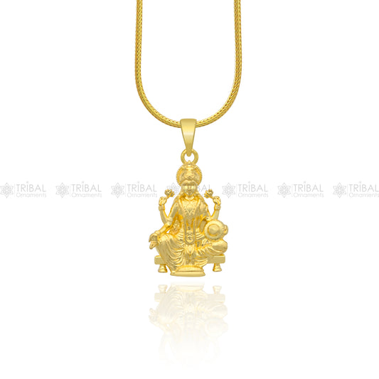 925 sterling silver gold polished Lord Maha Laxmi ji divine pendant nsp902 - TRIBAL ORNAMENTS