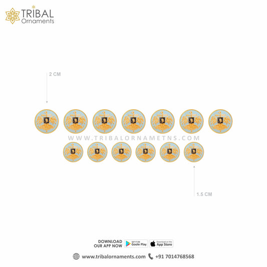 925 Sterling silver handmade gorgeous  royal Rathore logo design gold polished buttons set of 13 pc for men's coat or suit, best jewelry for all occasions btn63