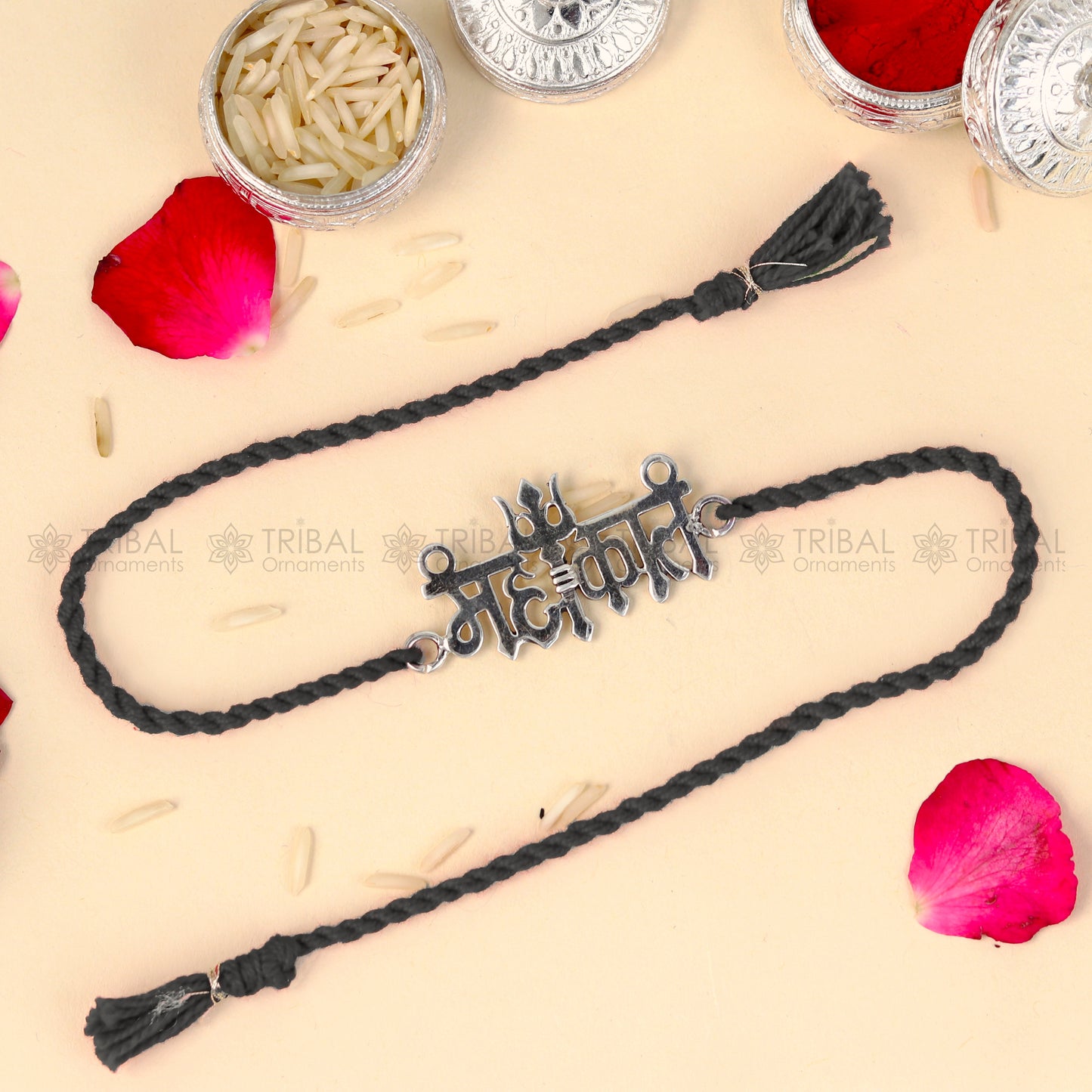 925 Sterling silver Lord Mahakal design pendant Rakhi bracelet Rakshabandhan festival rk347 - TRIBAL ORNAMENTS