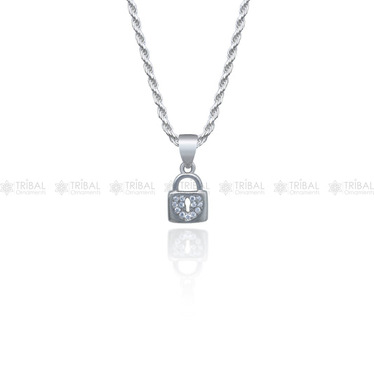 925 Sterling silver lock shape diamond cubic zirconia stone  pendant nsp985 - TRIBAL ORNAMENTS