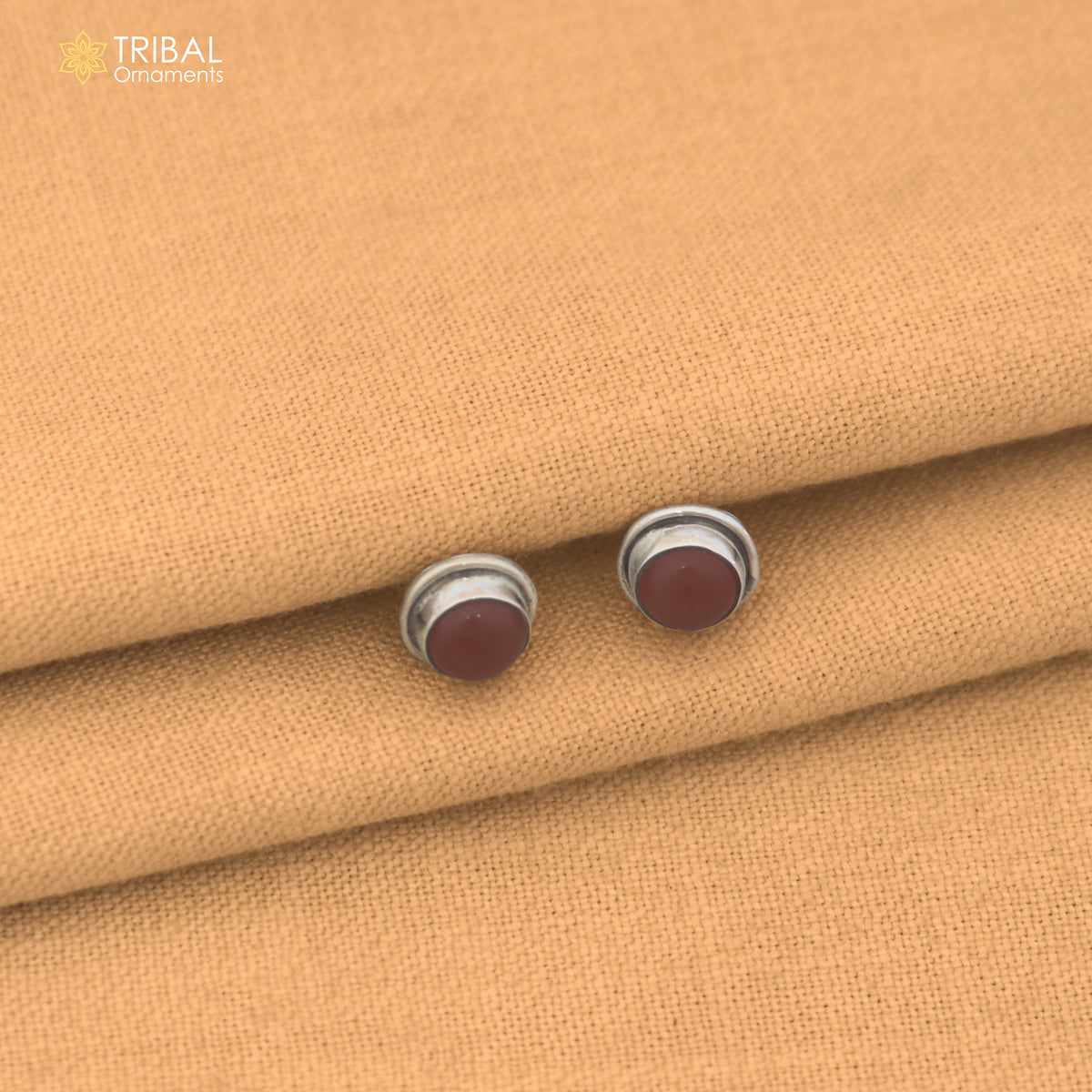 925 sterling silver round shape brown stone stud earring best unisex jewelry er383