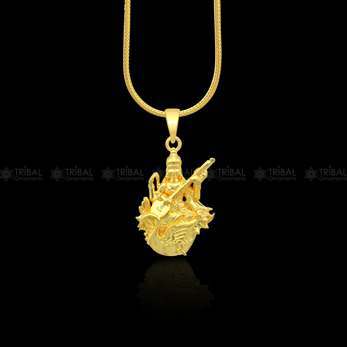 925 sterling silver gold polished Lord Sarashwati maa / Sharda maa divine pendant nsp904 - TRIBAL ORNAMENTS