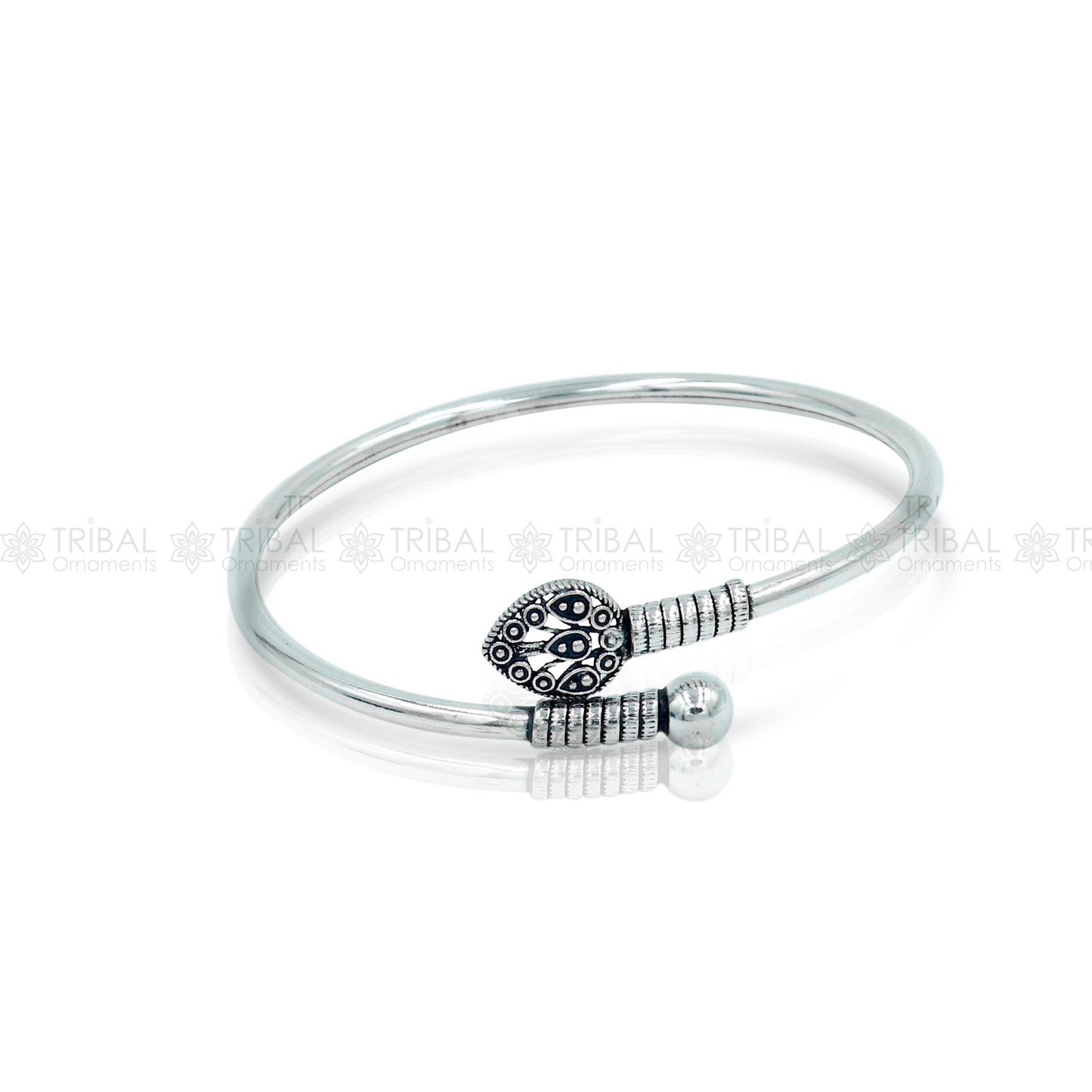 925 sterling silver handmade peacock feather design stylish kada bangle bracelet tribal jewelry nsk864 - TRIBAL ORNAMENTS