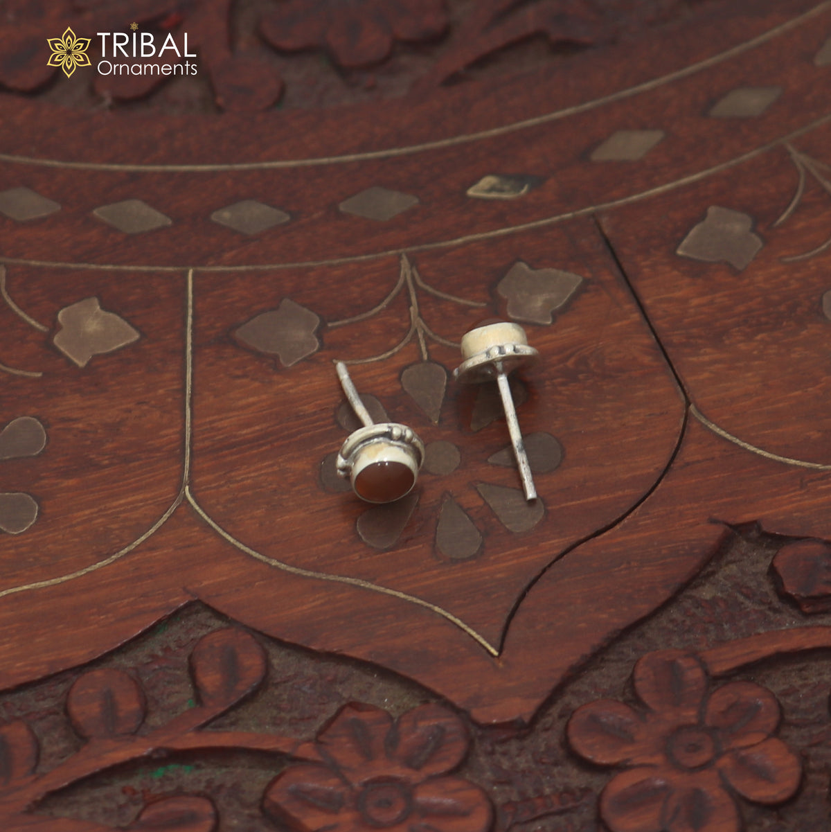 925 sterling silver round shape brown stone stud earring best unisex jewelry er384