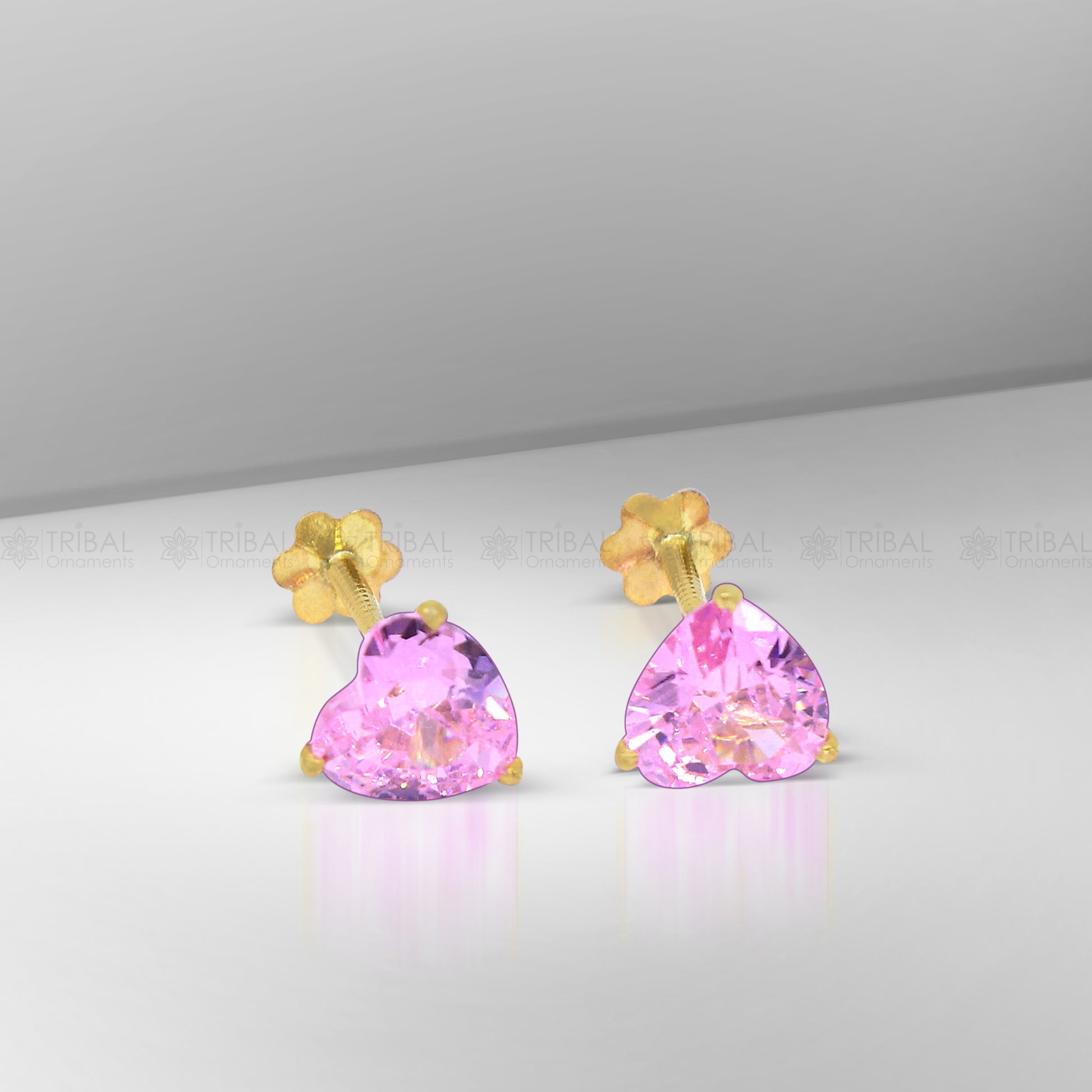 14Kt yellow gold baby pink diamond stud earring for unisex er192 - TRIBAL ORNAMENTS