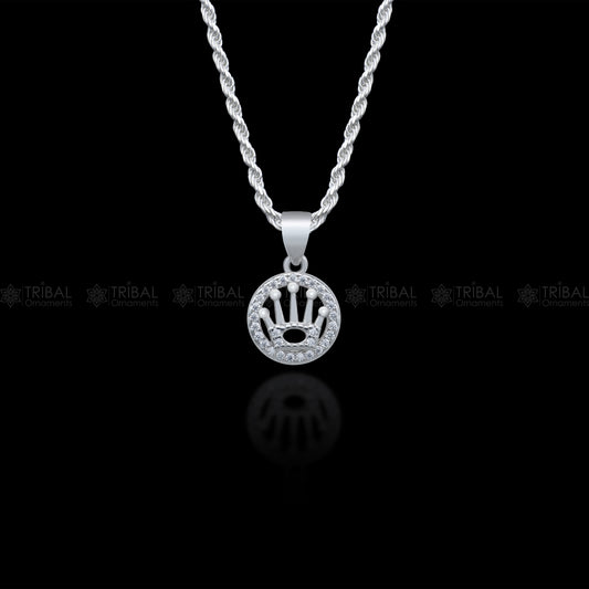 925 Sterling silver crown design  diamond cubic zirconia stone  pendant nsp990 - TRIBAL ORNAMENTS